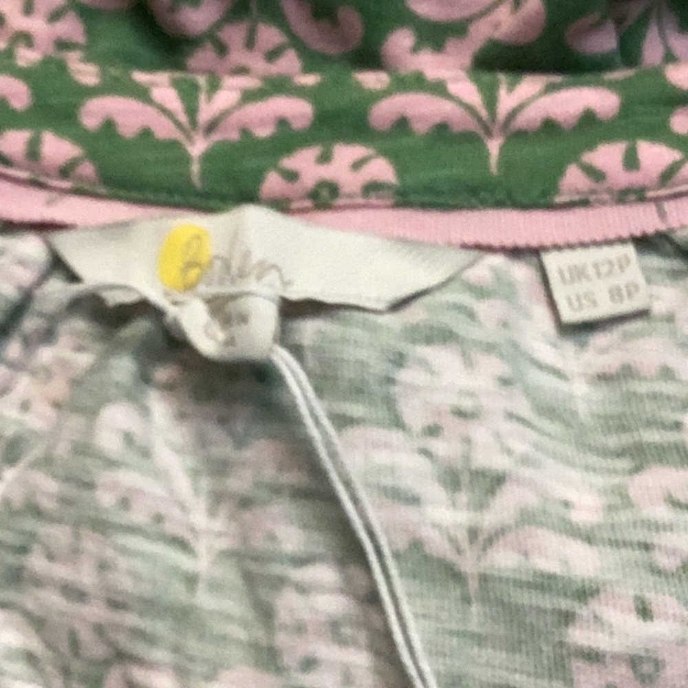 Boden Green & Pink Floral Print Fit & Flare Tie Waist Jersey‎ V Neck Mini Dress - Picture 6 of 8